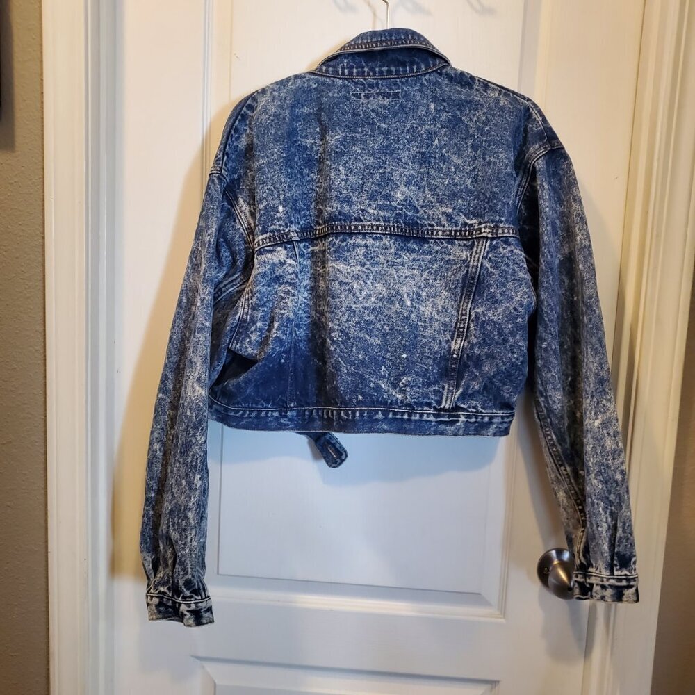🔥Jordache Iconic 80s Acid Wash Denim Jacket | Wide Collar Cropped Oversized L🔥 - Picture 4 of 14